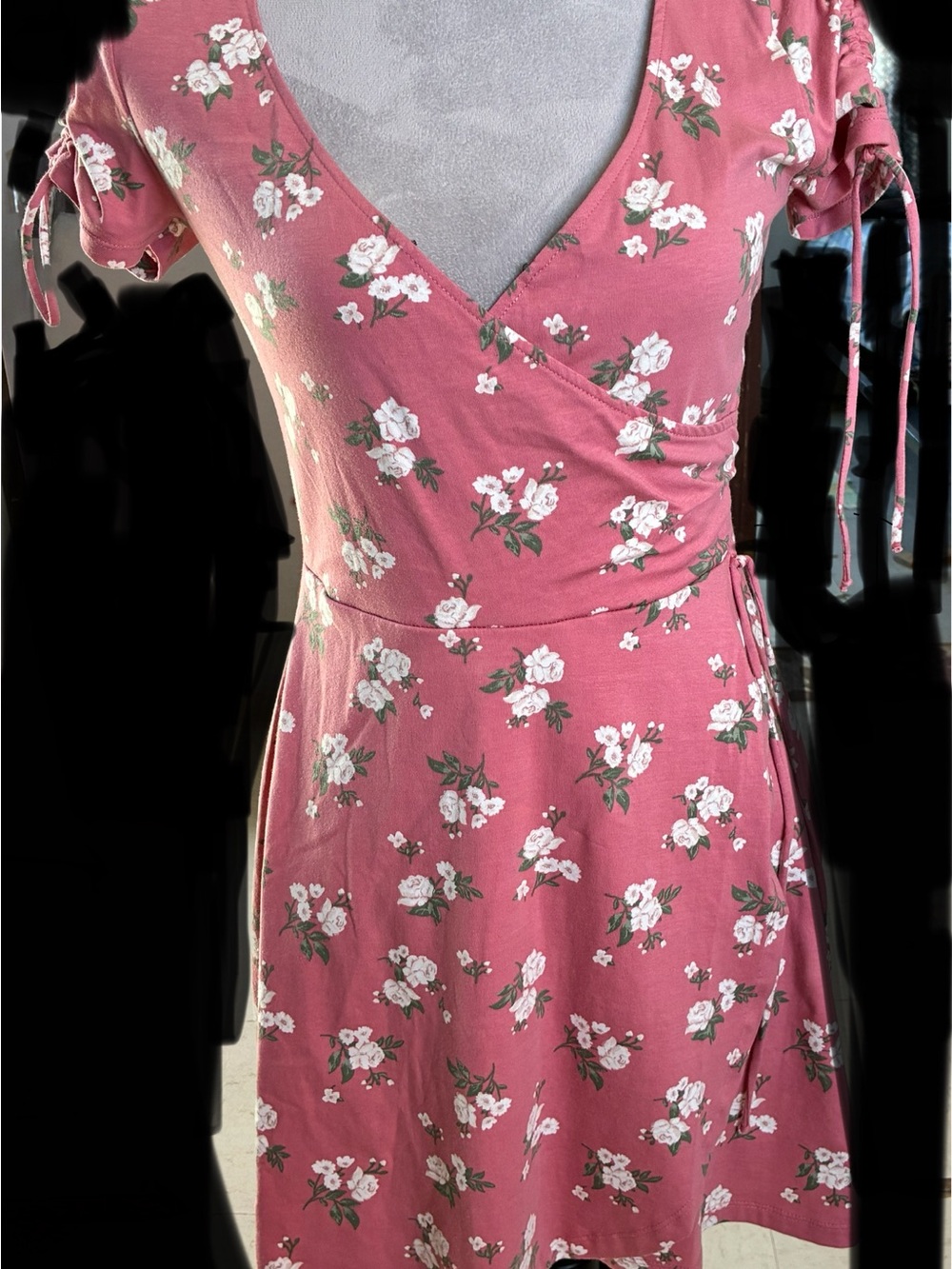 Hollister Dusty Rose Floral Wrap Midi Dress
